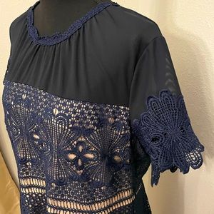 Suzanne Betro Navy Lace Dress - Size XL